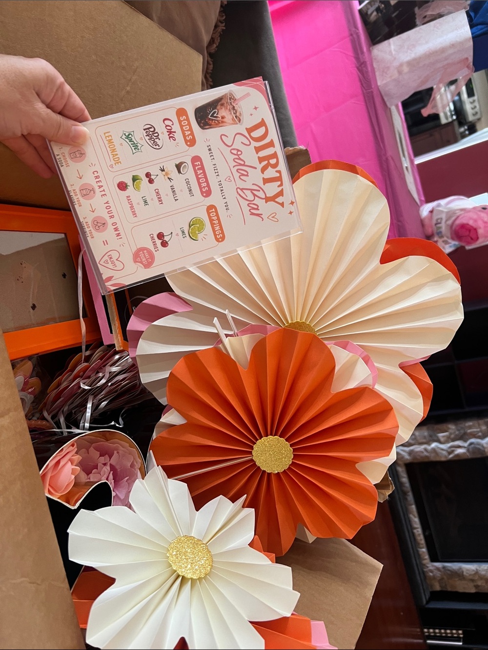 Unbranded Pink & Orange Floral Party Tableware Set